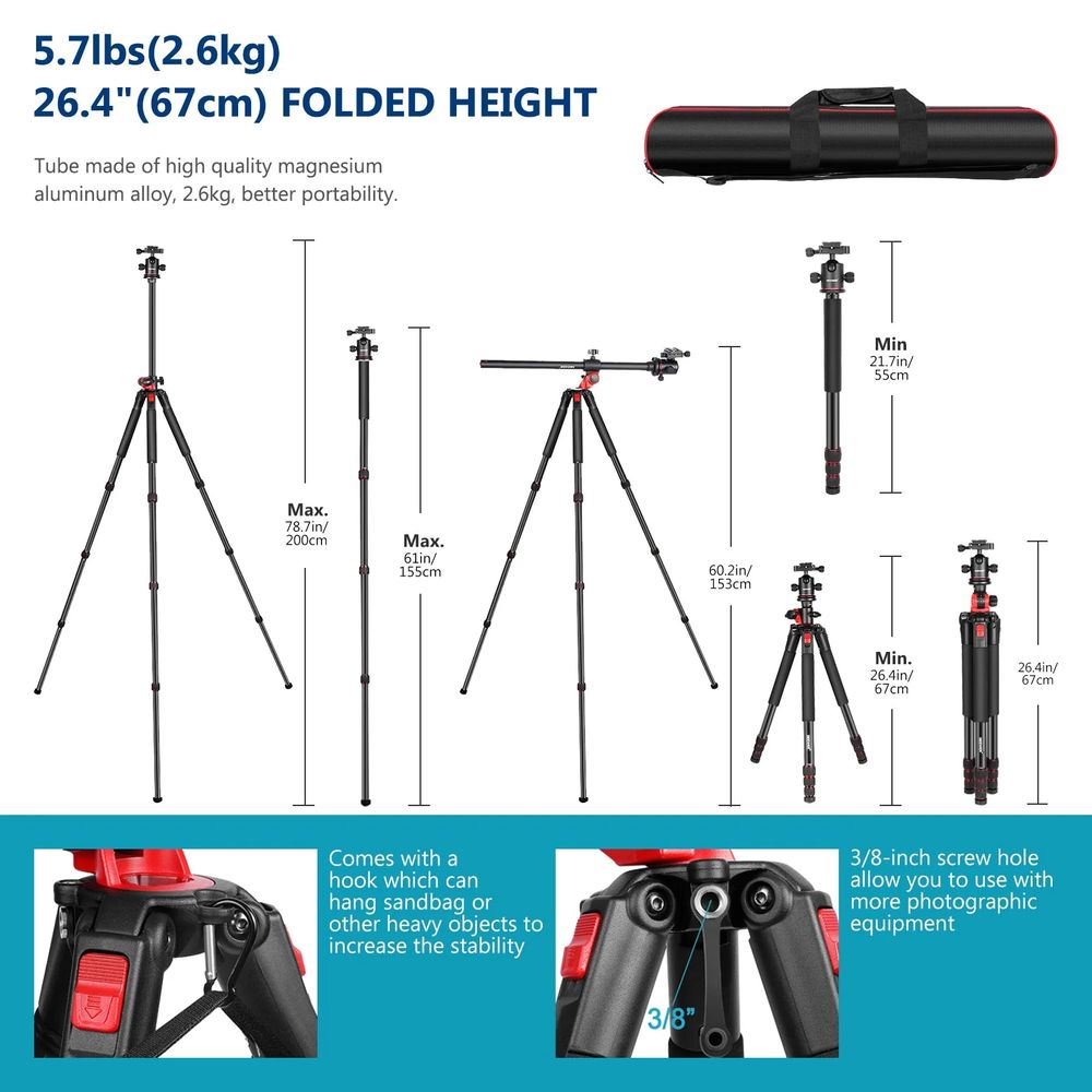 Tr&eacute;pied professionnel NEEWER N284L+G0 avec Monopode Photos/Video/TV