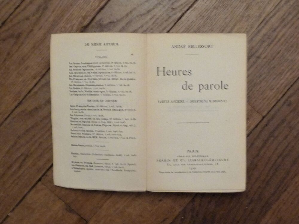 Heures de Parole-Andr&eacute; Bellessort-Librairie Acad&eacute;mique Perri Livres et BD