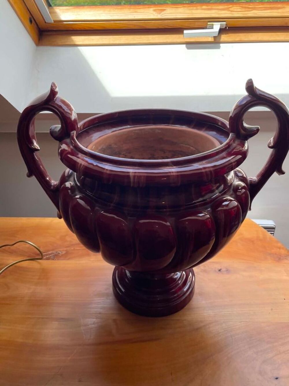 cache Pot a d&eacute;cor de godrons torsad&eacute;s en c&eacute;ramique &eacute;maill&eacute;e 