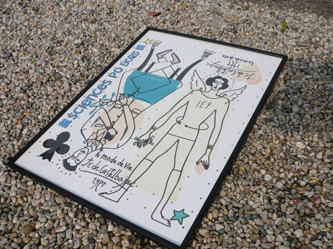  Affiche dessin signé encadré 75cm X 54,5cm. Pessac (33)