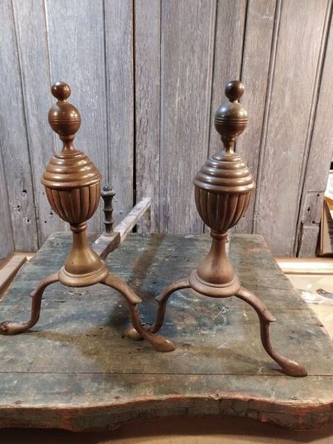 Ancien Chenets Fer forg�, Bronze et Laiton 80 Loches (37)