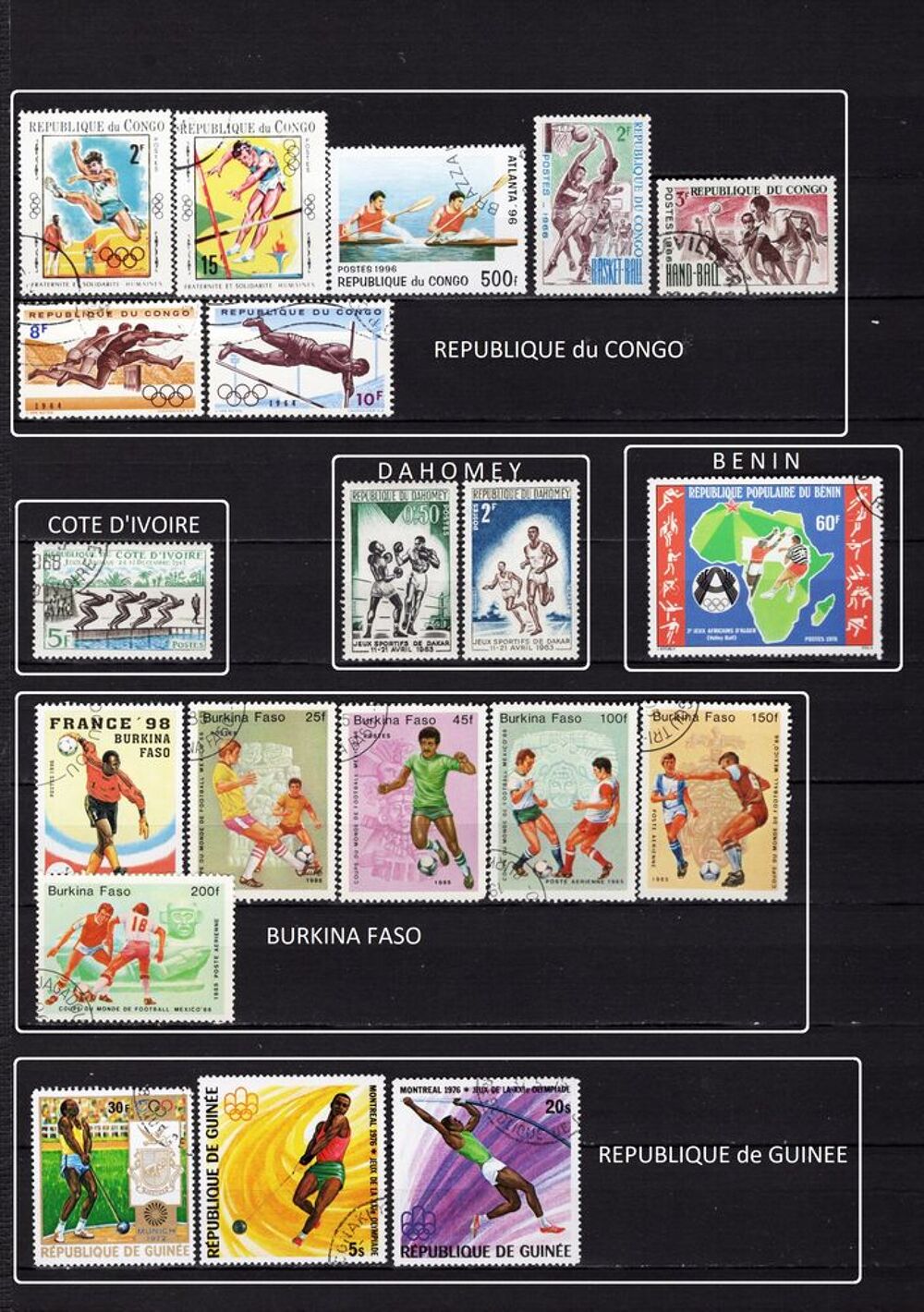 lot de 77 timbres de PAYS d'AFRIQUE sur les SPORTS 