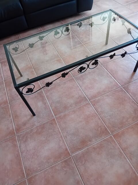 TABLE DE SALON EN FER FORGE ET EN VERRE 30� 30 St Mitre (13)