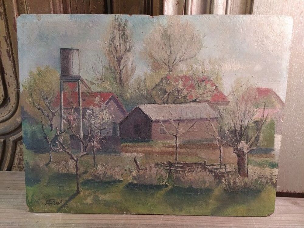 Tableau Paysage Corps de Ferme Sign&eacute; P. Gibert 1953 