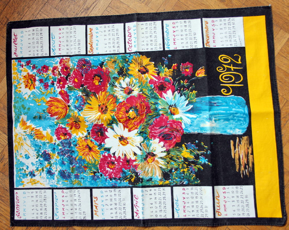 Torchon calendrier 1972 Décoration