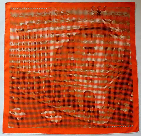 Foulard carr� de soie orange HERMES Rendez vous au 24 350 Issy-les-Moulineaux (92)