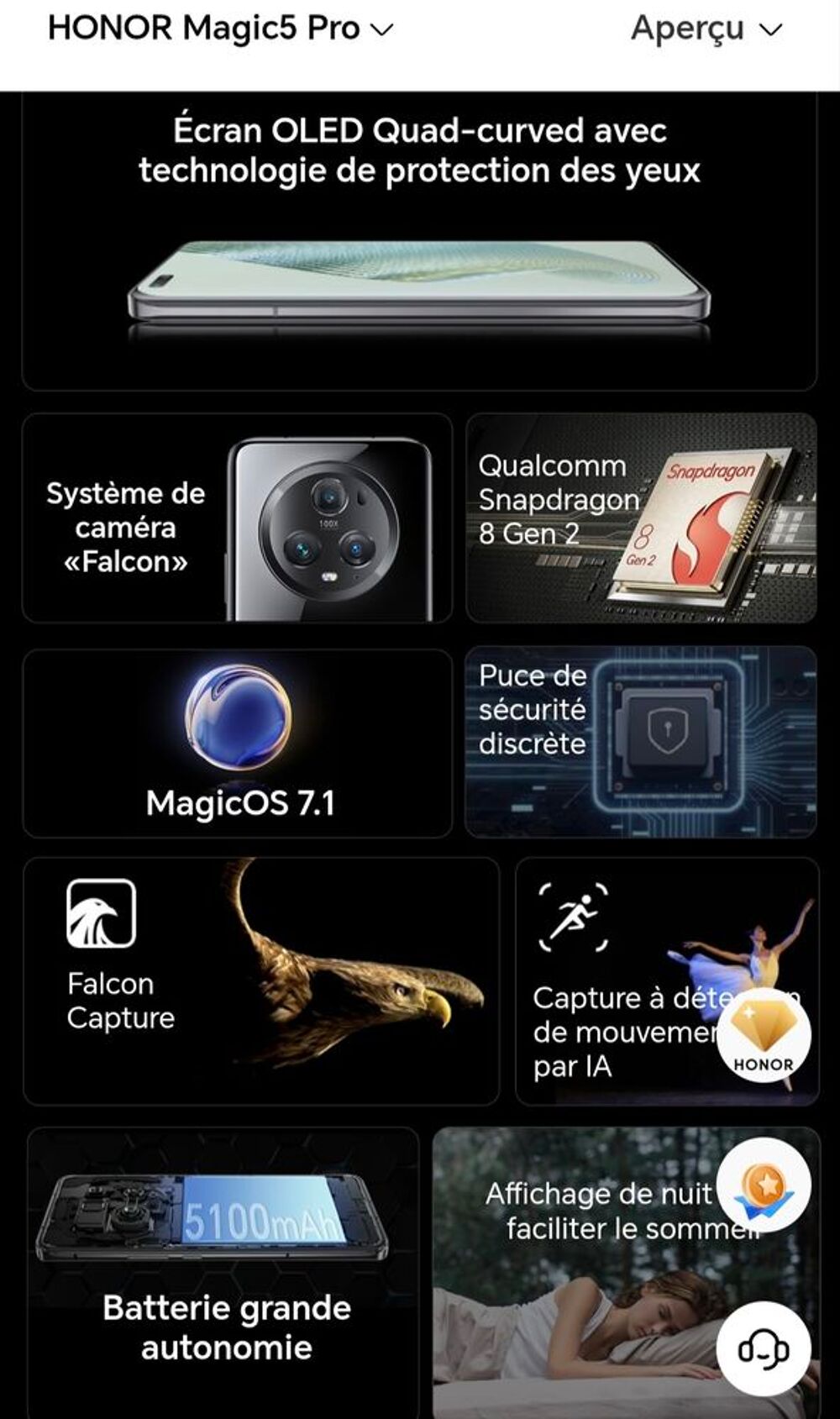 Smartphone Honor Magic 5 Pro Téléphones et tablettes