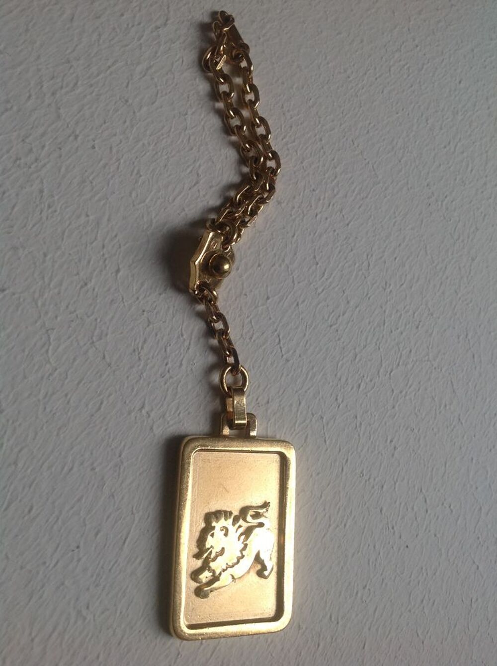 PETITE CHAINE ET MEDAILLON SIGNE LION PLAQUE OR Envoi Possib Bijoux et montres