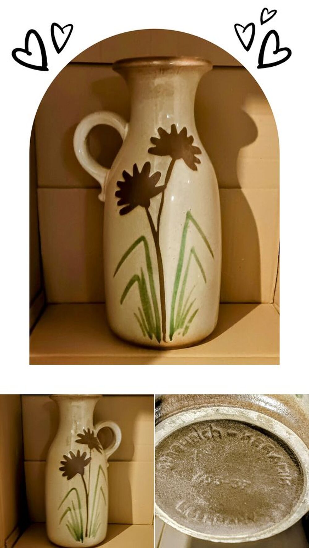 Vase C&eacute;ramique avec Poign&eacute;e Vintage 
Dessin fait mains Décoration
