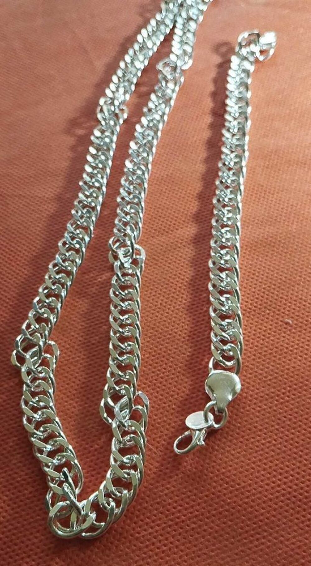 Prestigieux ensemble cha&icirc;ne et bracelet argent 925 grosse maille 60 cm./20cm Bijoux et montres