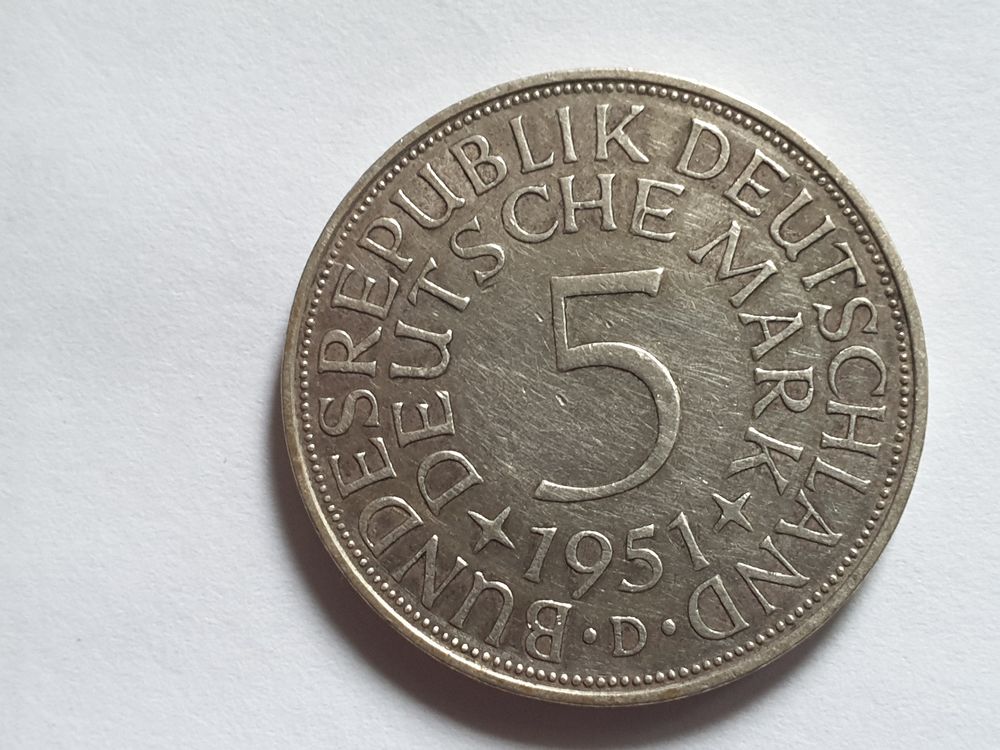 Pi&egrave;ce 5 Deutschemark 1951 (D) en Argent 
