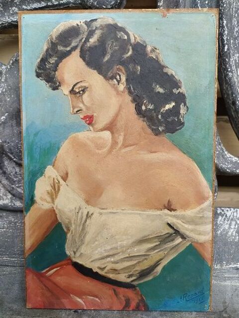 Tableau Portrait de Femme Années 50 Signé J. Renard 39 Loches (37)