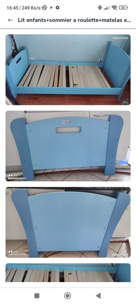 LIT ENFANT LAQUE + SOMMIER A ROULETTE + MATELAS EVOLUTIF 344 Bussy-Saint-Georges (77)