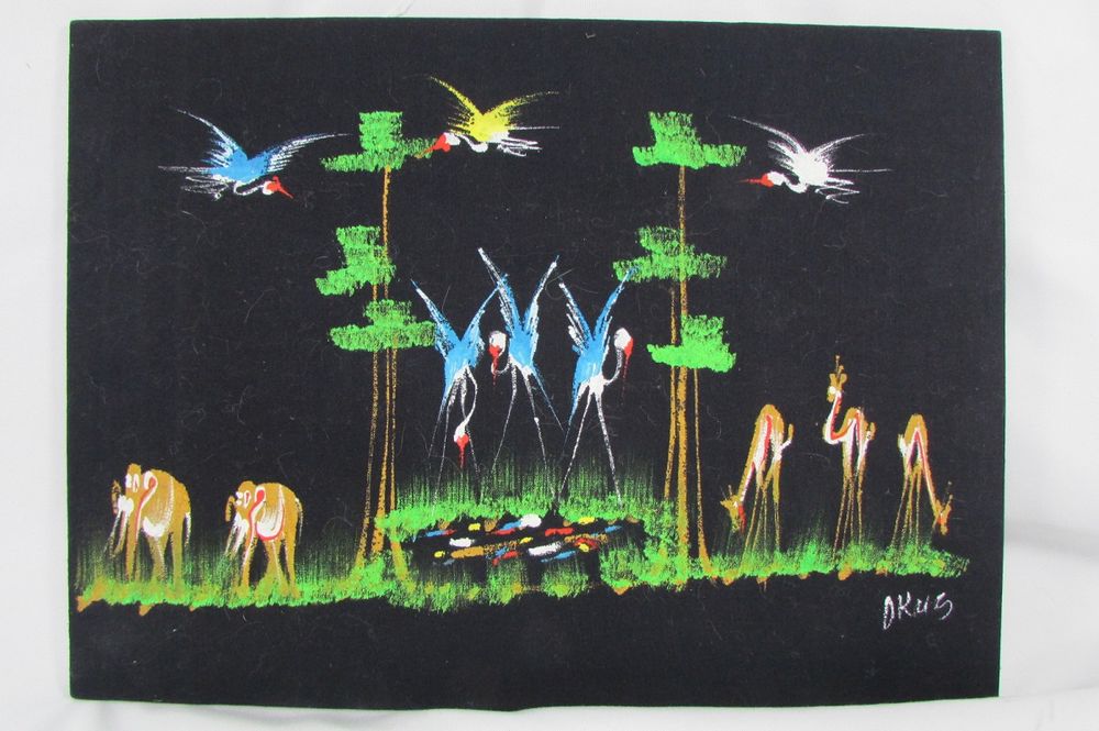 ANCIENNE PEINTURE AFRICAINE ANNEES 1950 / FOND NOIR Décoration