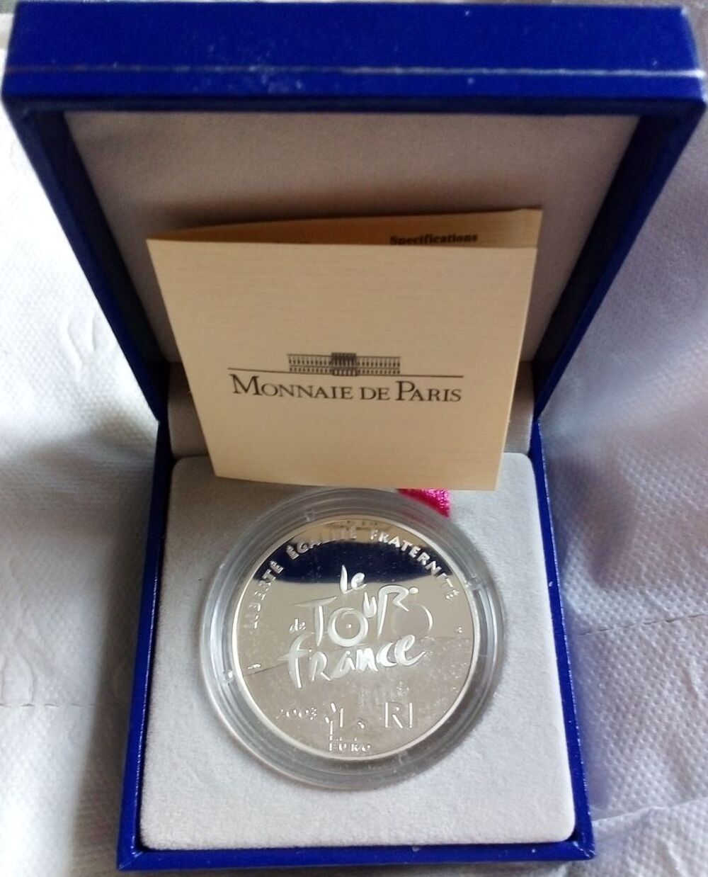 Pi&egrave;ce en argent comm&eacute;morative des cent an du tour de France. 