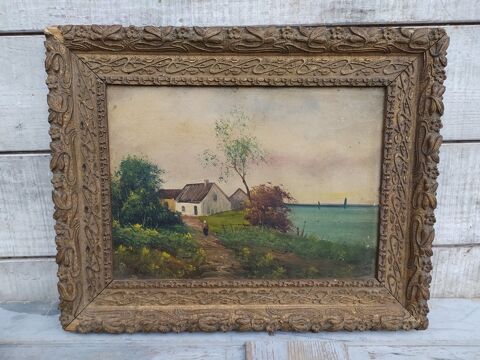 Ancien Tableau �cole de Barbizon Cadre Art Nouveau 70 Loches (37)