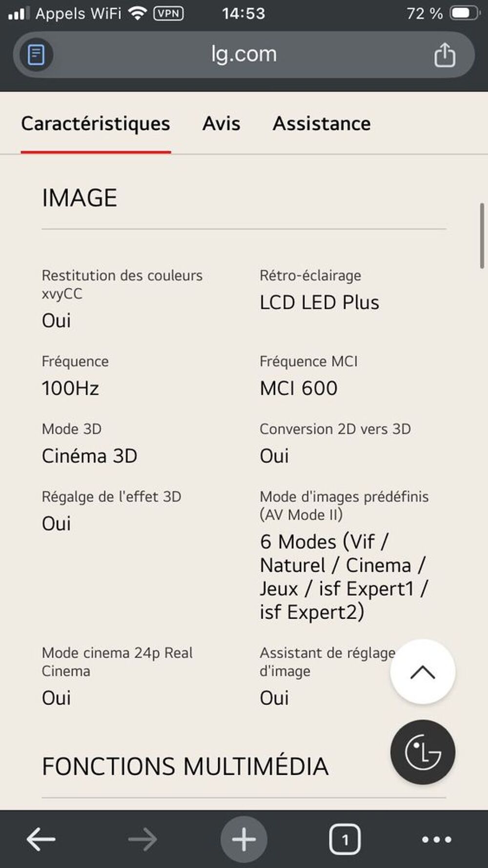 T&eacute;l&eacute;vision LG 108cm 3D Photos/Video/TV