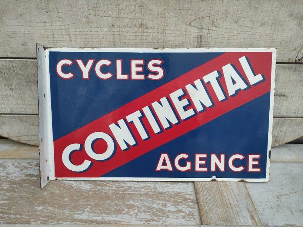 Ancienne Enseigne Plaque &Eacute;maill&eacute;e Cycles Continental Agence 