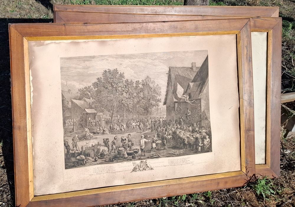 Gravures anciennes, f&ecirc;te flamande, lot de 3 Décoration