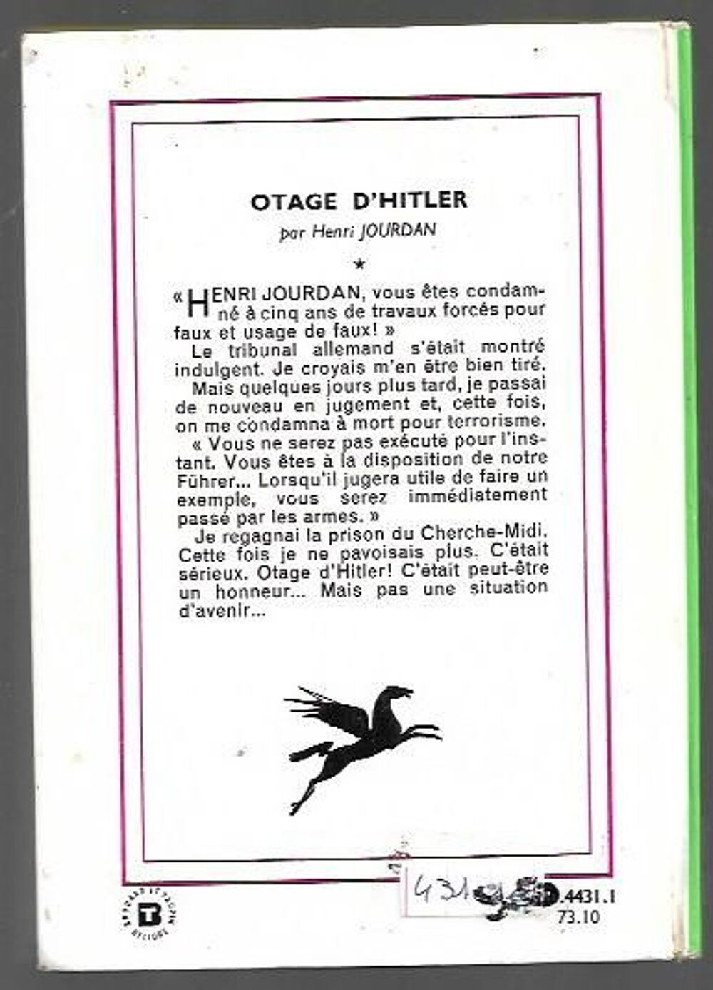 bibliotheque verte - otage d'hitler - 1973 Livres et BD
