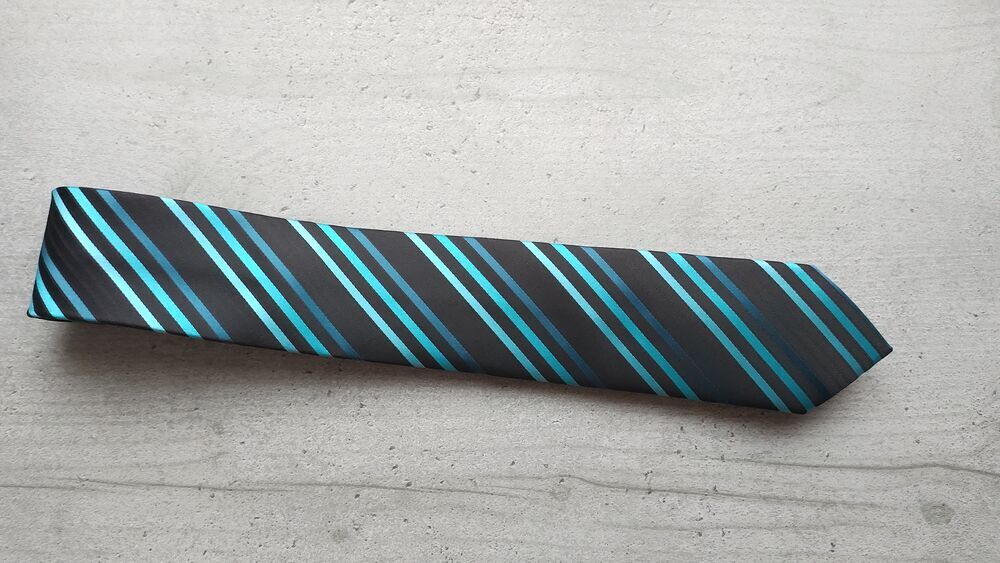 Cravate OWK OriginalWearK - Noire &agrave; Rayures Turquoise &amp; Bleu Vêtements