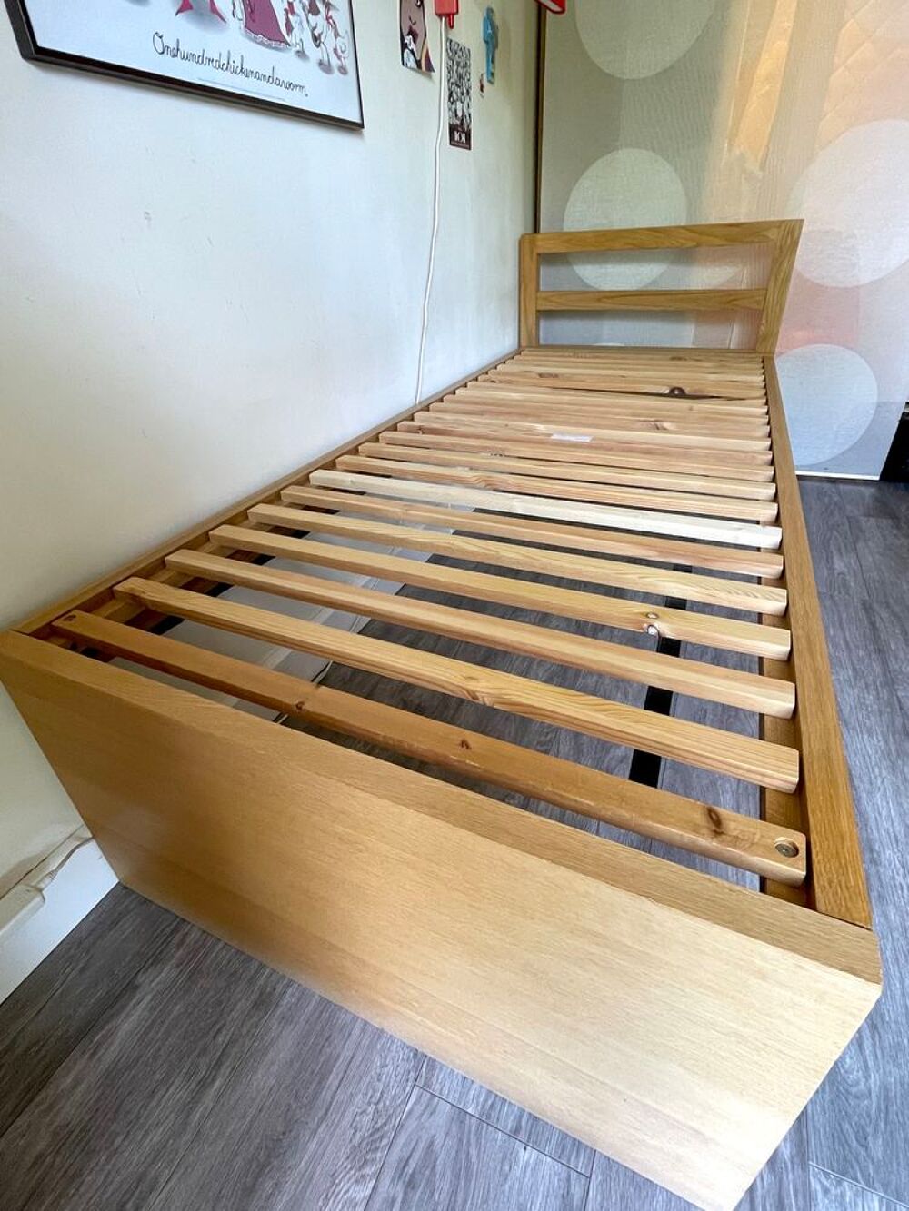 Lit simple 90x200 Ch&ecirc;ne Massif, HABITAT (Mod Adams)+Matelas Meubles