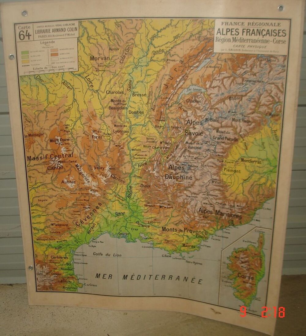 ancienne carte g&eacute;ographique d'ecole 
