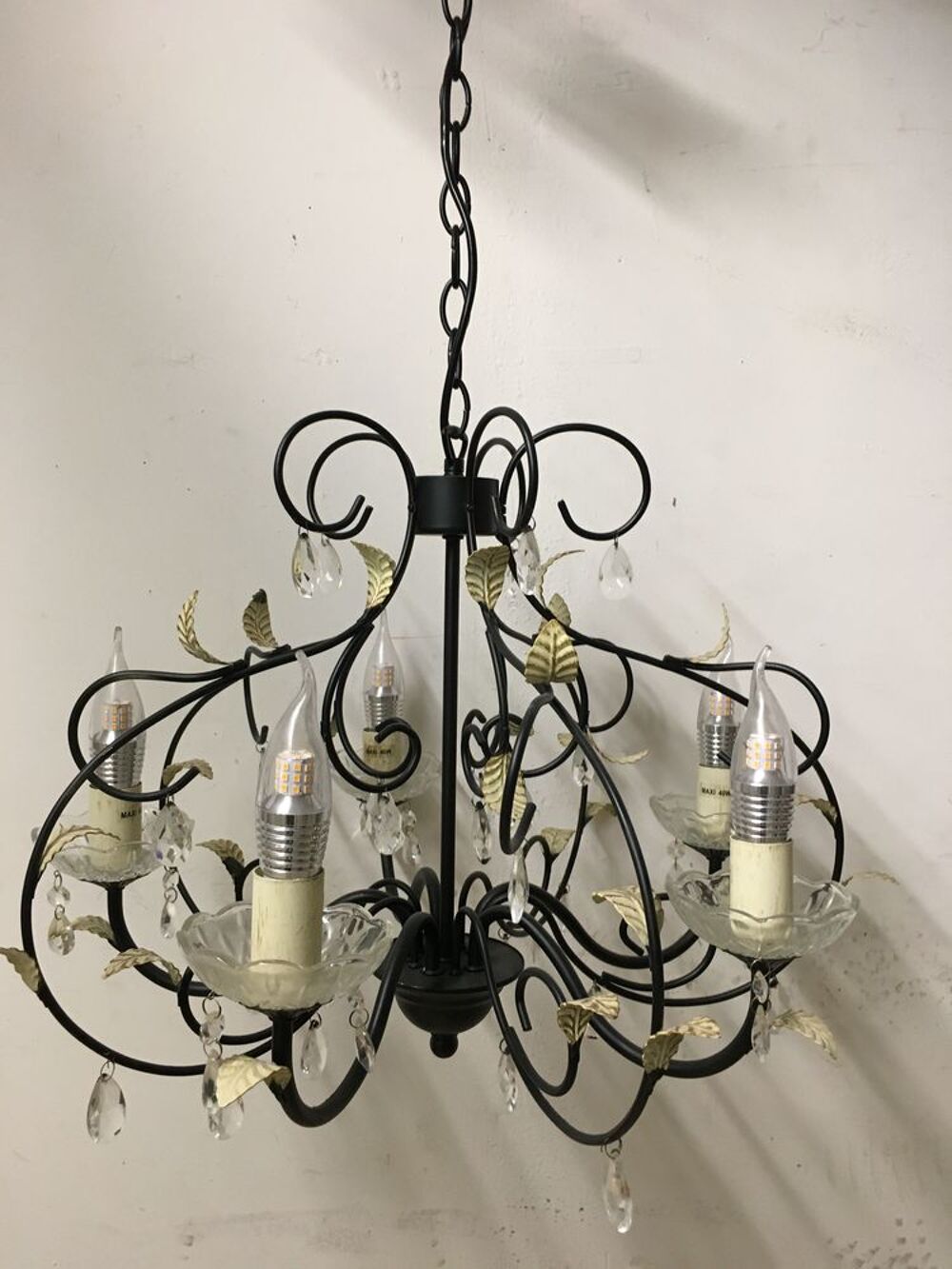 Lustre pampilles 5 ampoules " bougie LED " Décoration