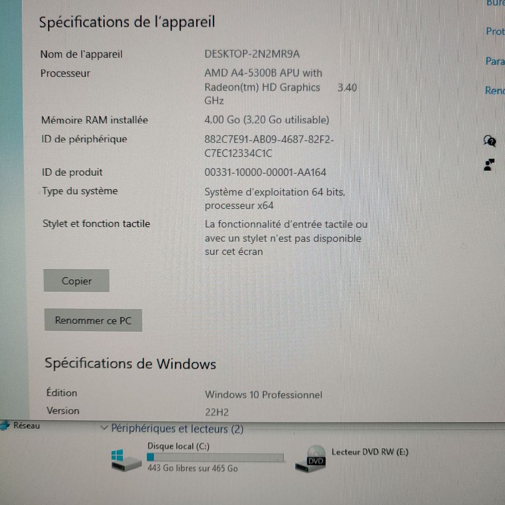 Ordinateur de bureau pc HP Windows 10 Matériel informatique
