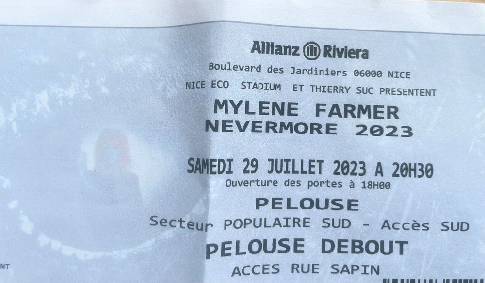 Myl&egrave;ne Farmer Nice 29 juillet Billetterie