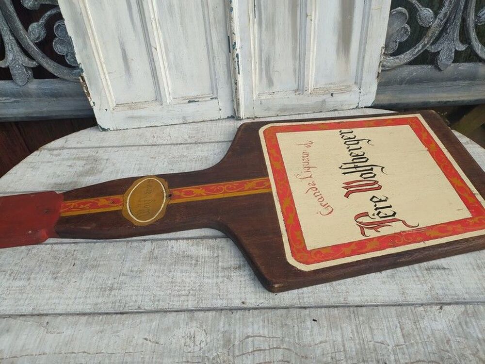 Ancienne Enseigne Publicitaire Bois Liqueur P&egrave;re Wolfberger 