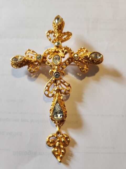 Broche Croix GM C.LACROIX dorée strass crystal + pendant 345 Vigneux-sur-Seine (91)