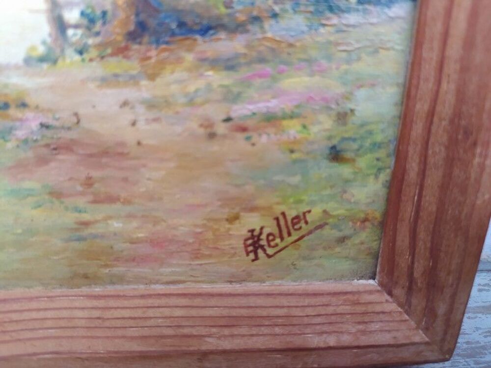 Tableau Montagne Paysage Lacustre Sign&eacute; E. Keller 
