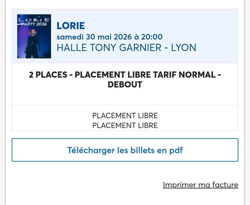 2 places de concert Lorie Lyon 30 mai Billetterie