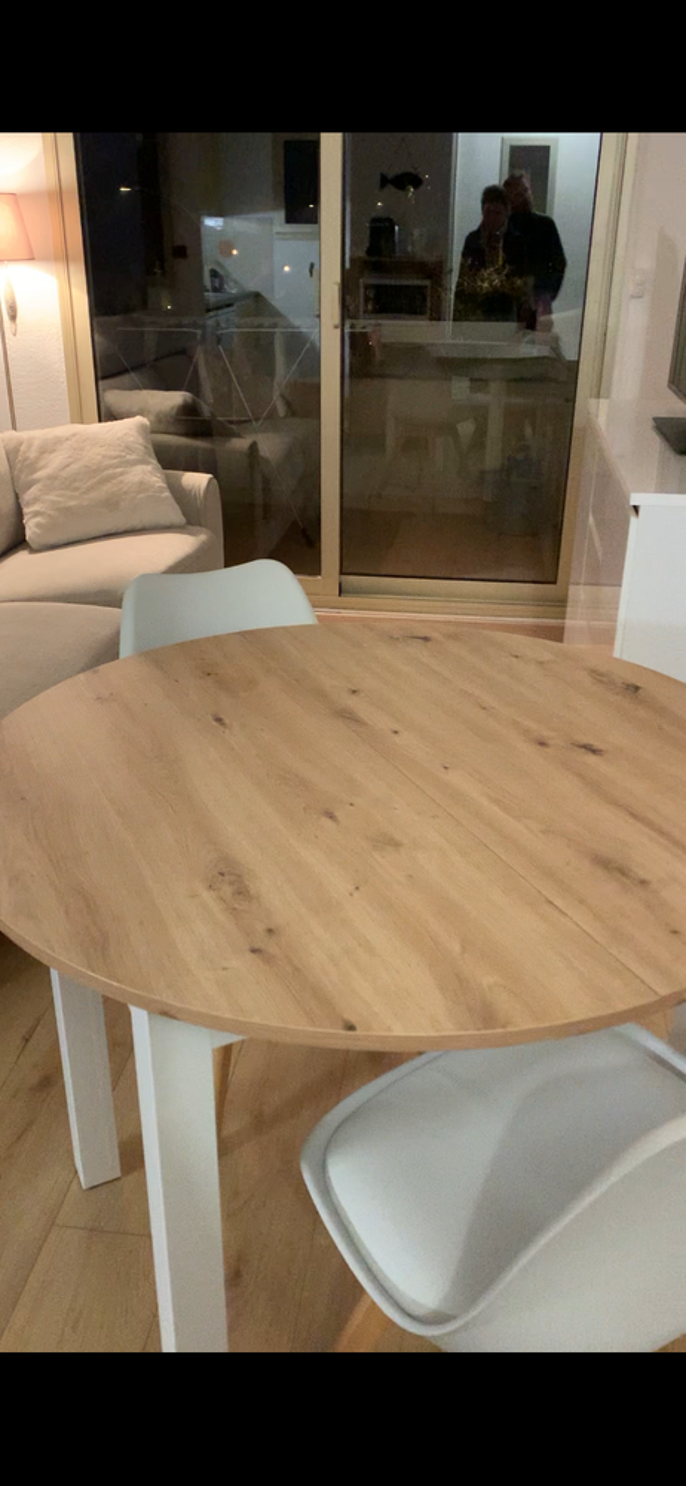 Table Ronde Moderne Imitation Ch&ecirc;ne et Blanc Meubles