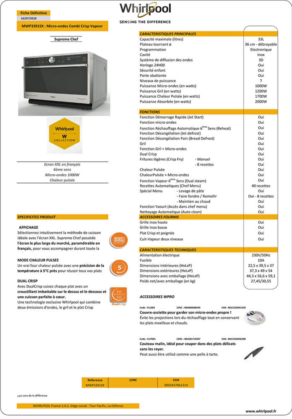 FOUR WHIRPOOL DOUBLE FONCTION TRADITIONNEL ET MICRO-ONDES Electroménager