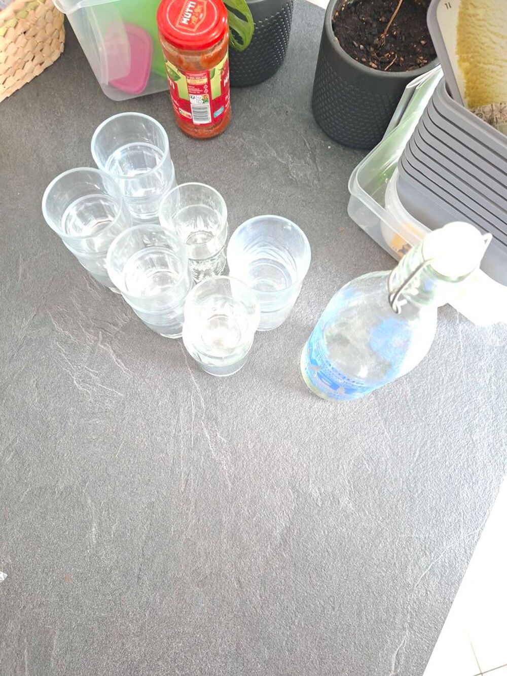 lot de verre et 1 bouteilles Jardin