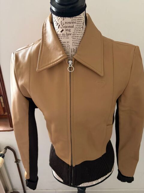 ? Veste en Cuir Roxy Camel ? Empiècements Maille 120 Précy-sur-Oise (60)