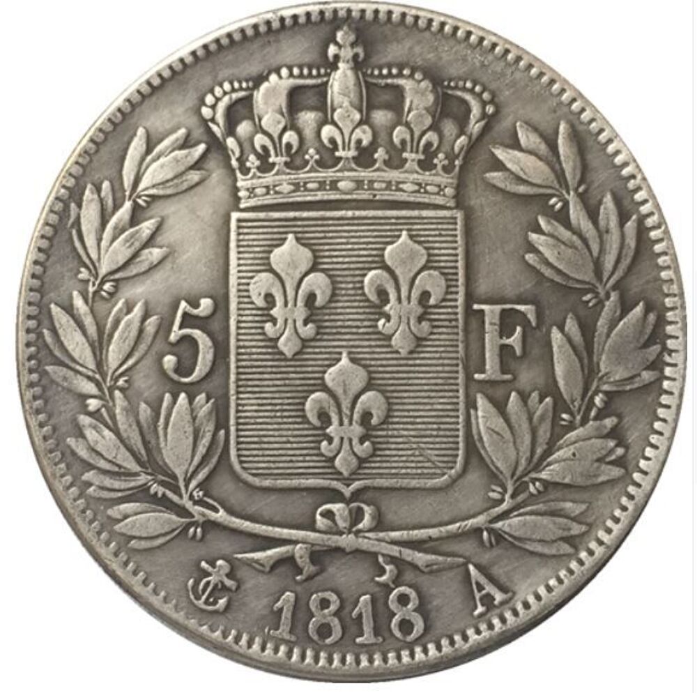 COPIE PLAQU&Eacute; ARGENT- LOUIS XVIII ROI DE FRANCE 5 FRANCS 1818 