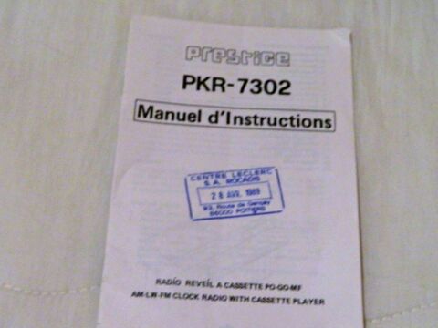 Manuel d'instruction radio réveil cassette PKR 7302 Prestige 2 Villiers (86)