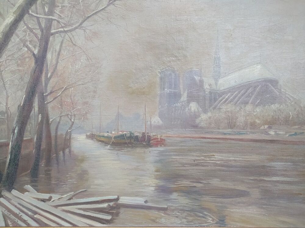 Ancien Tableau Paris Notre Dame Hiver 1910 Sign&eacute; J. Eudes 