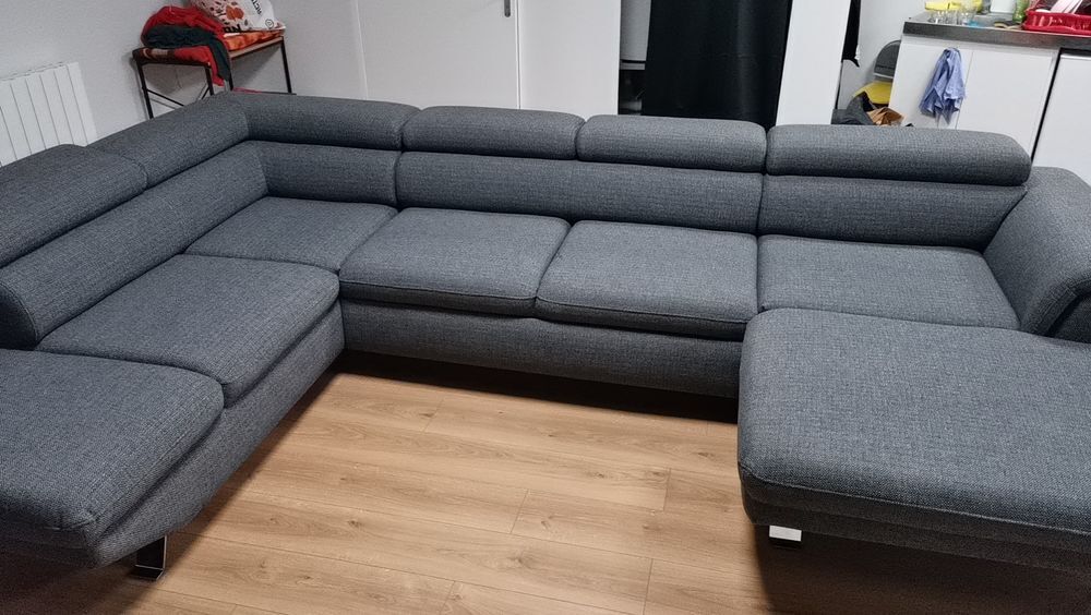 Canap&eacute; d'angle U convertible gauche PHOENIX tissu gris fonc&eacute; Meubles