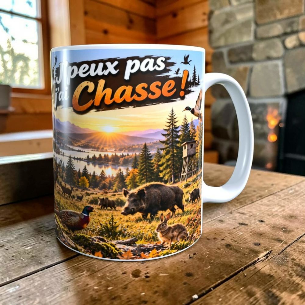 Mug humour, j'peux pas j'ai chasse! Décoration