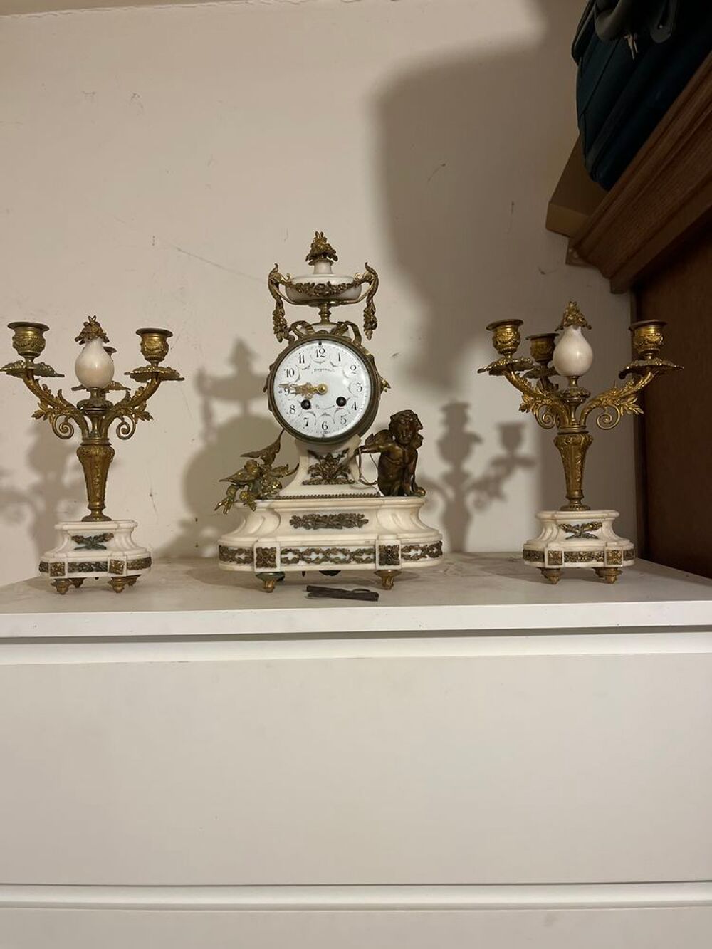 Superbe garniture de chemin&eacute;e Louis XVI ? Pendule + 2 cand&eacute;l Décoration