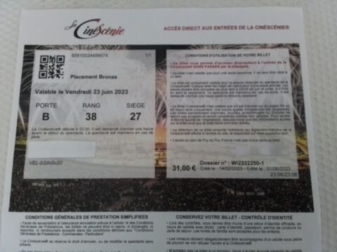 Billet adulte cinescnie Puy Du Fou vendredi 23 juin 28 Bouchain (59)