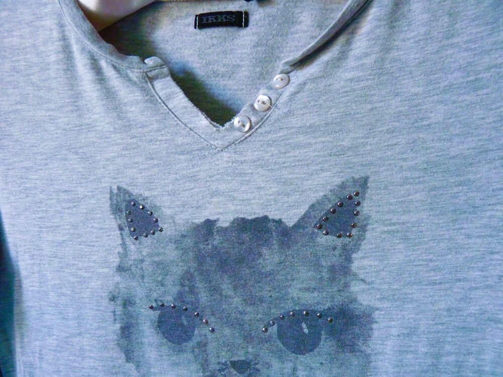 T-shirt Fille IKKS 12 ans collection Chat gris TBE Manches L Vêtements enfants