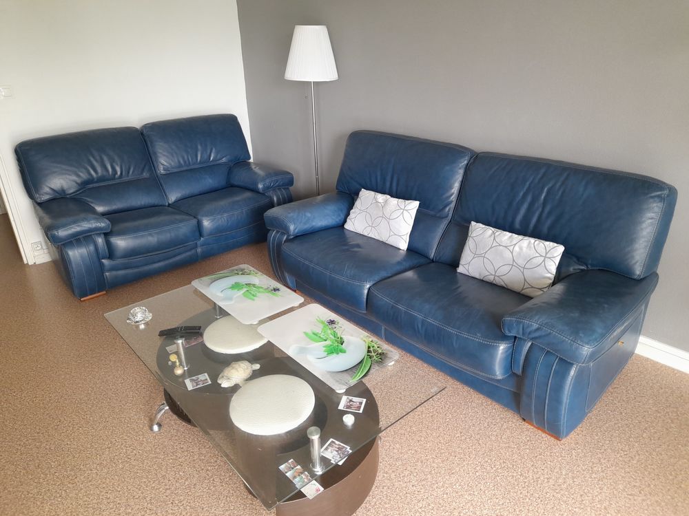 2 canap&eacute;s en cuir 2 places et 3 places SALON CENTER Meubles