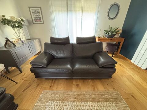 2 canap�s 2,5 places cuir gris de Cuir Center  �bon �tat�  1100 Le Grand-Quevilly (76)