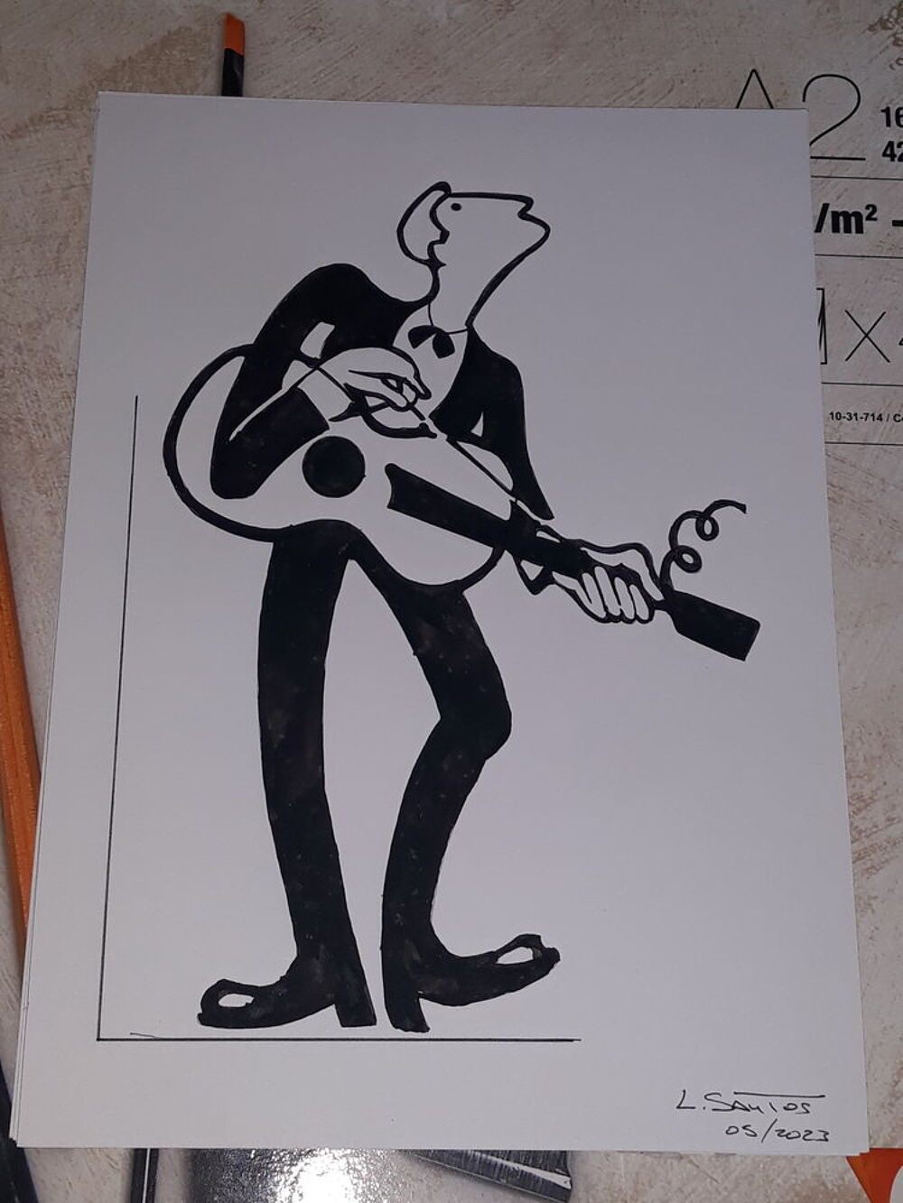 Guitariste: A4 Peinture Moderniste D&eacute;corative Décoration