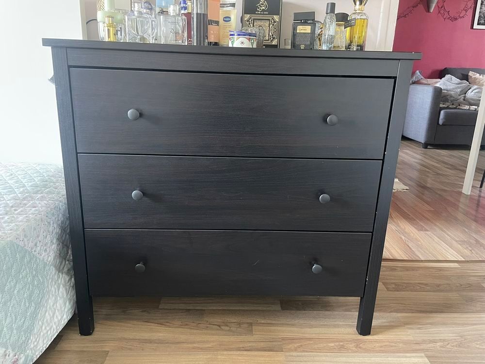 Commode IKEA KOPPANG 3 tiroirs brun noir 90x83 cm ? Tr&egrave;s bon Meubles